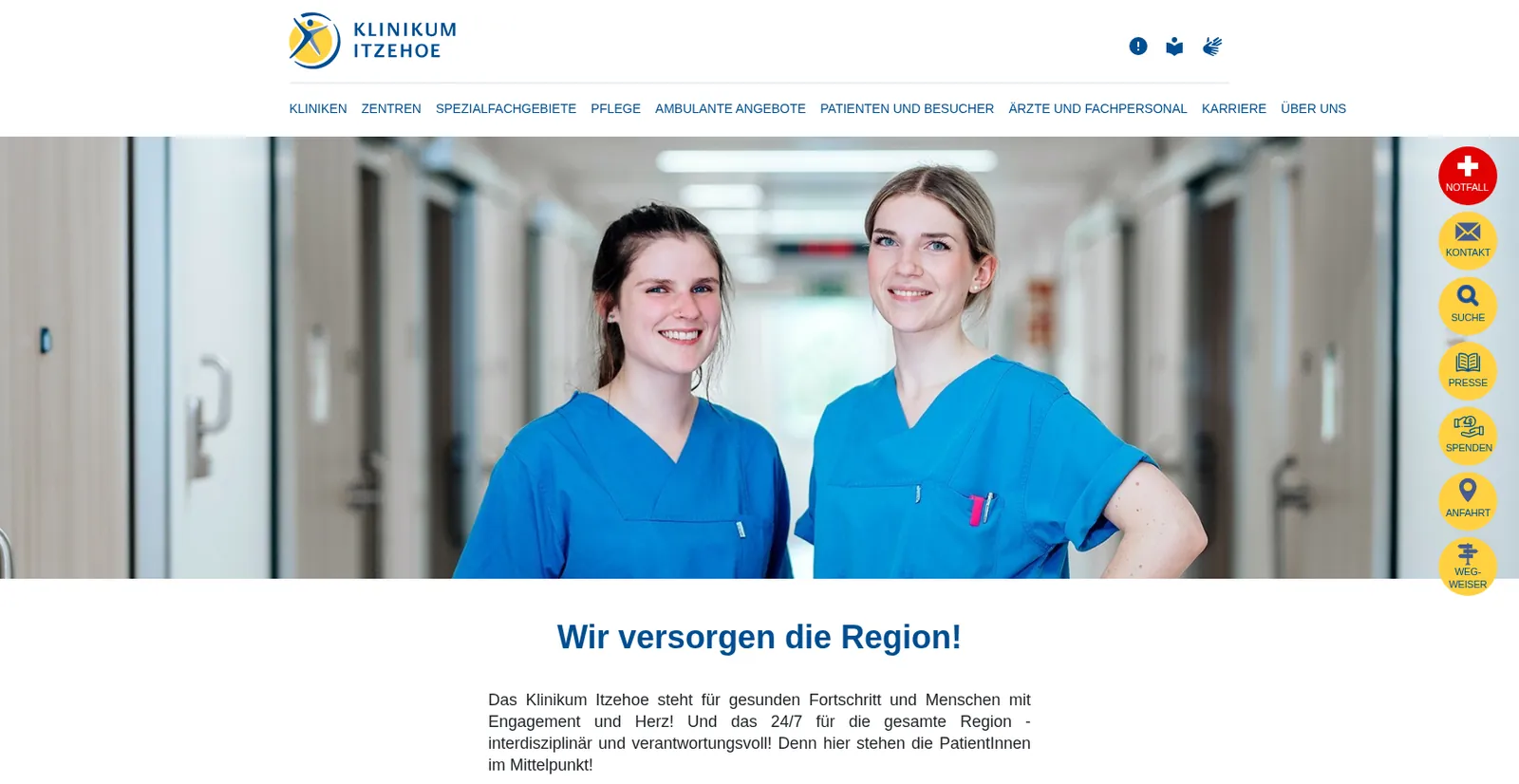 Screenshot der Website Klinikum Itzehoe