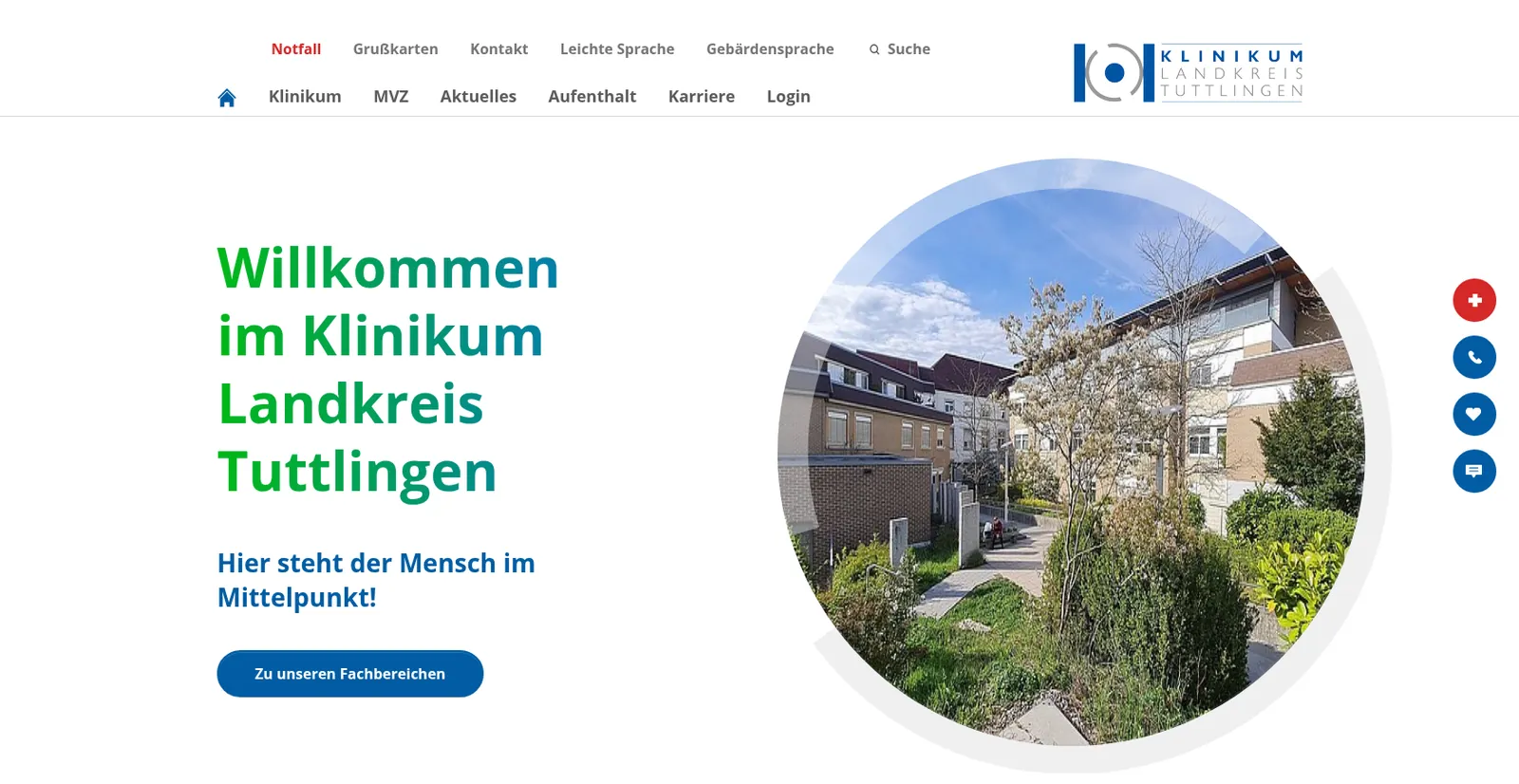 Screenshot der Website Klinikum Tuttlingen