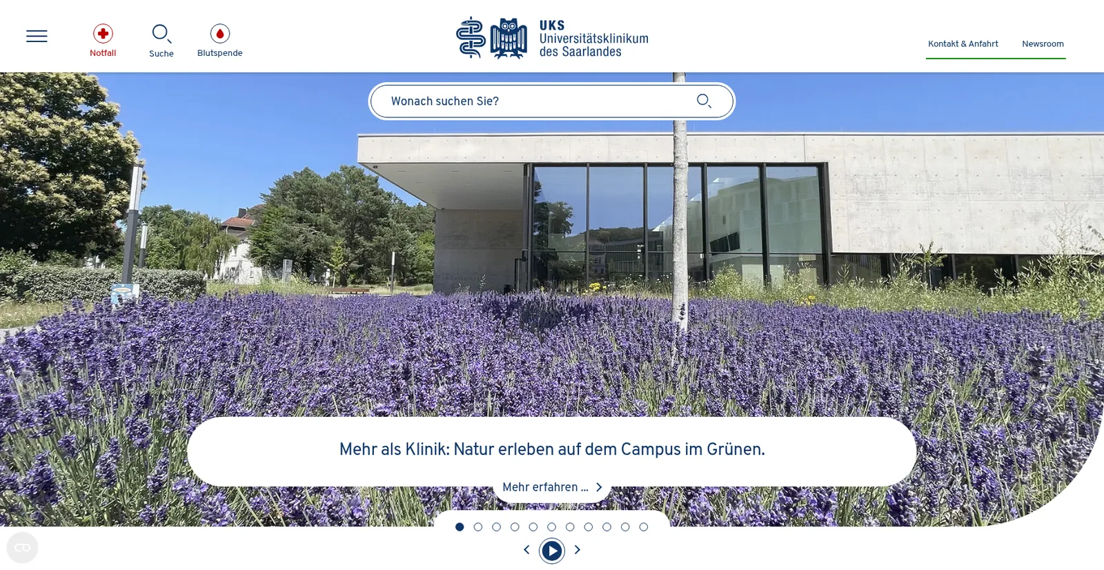 Screenshot der Website Universitätsklinikum des Saarlandes