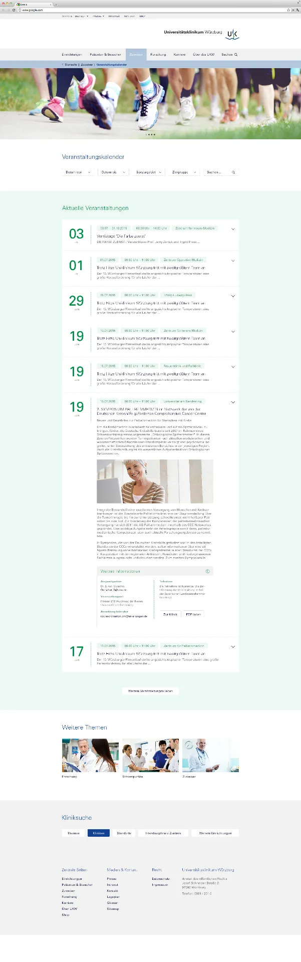 Screenshot der Website Universitätsklinikum Würzburg